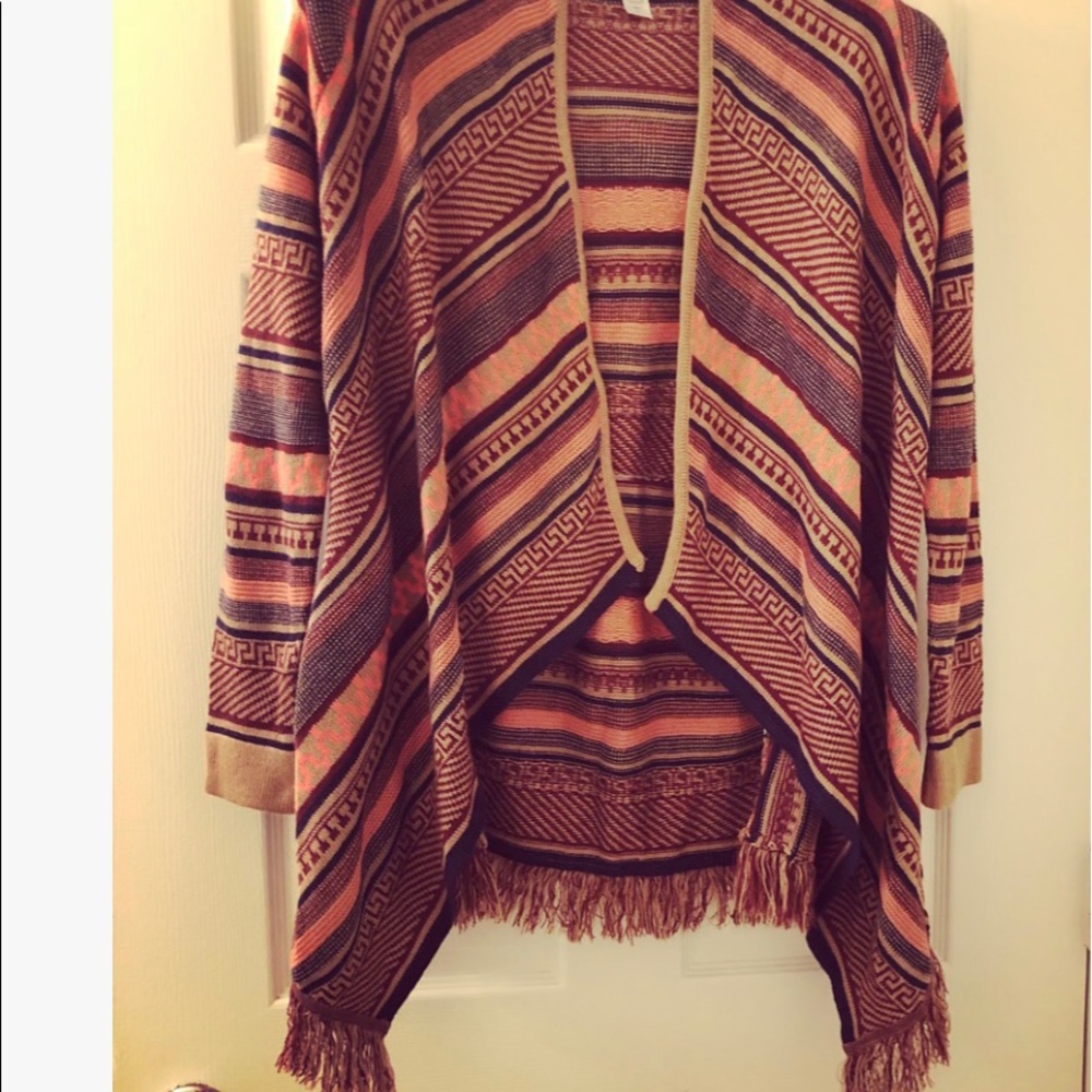 Open Front Cardigan Sweater with Fringes